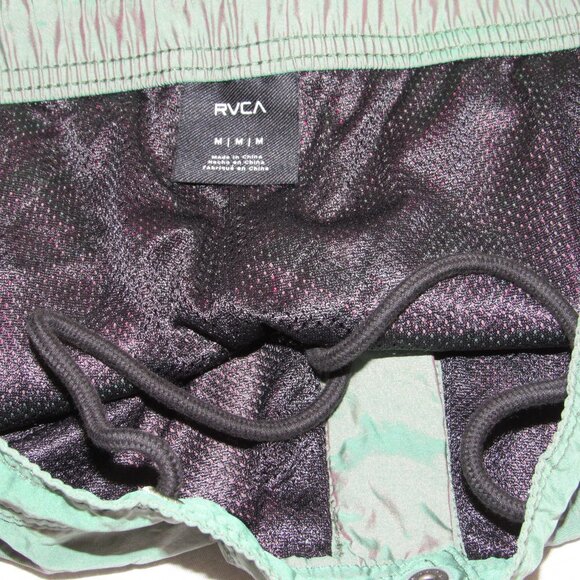 RVCA Iridescent Green Swim Surf Board Trunks Shorts Men's sz M Retro 90s Y2K - Picture 3 of 3